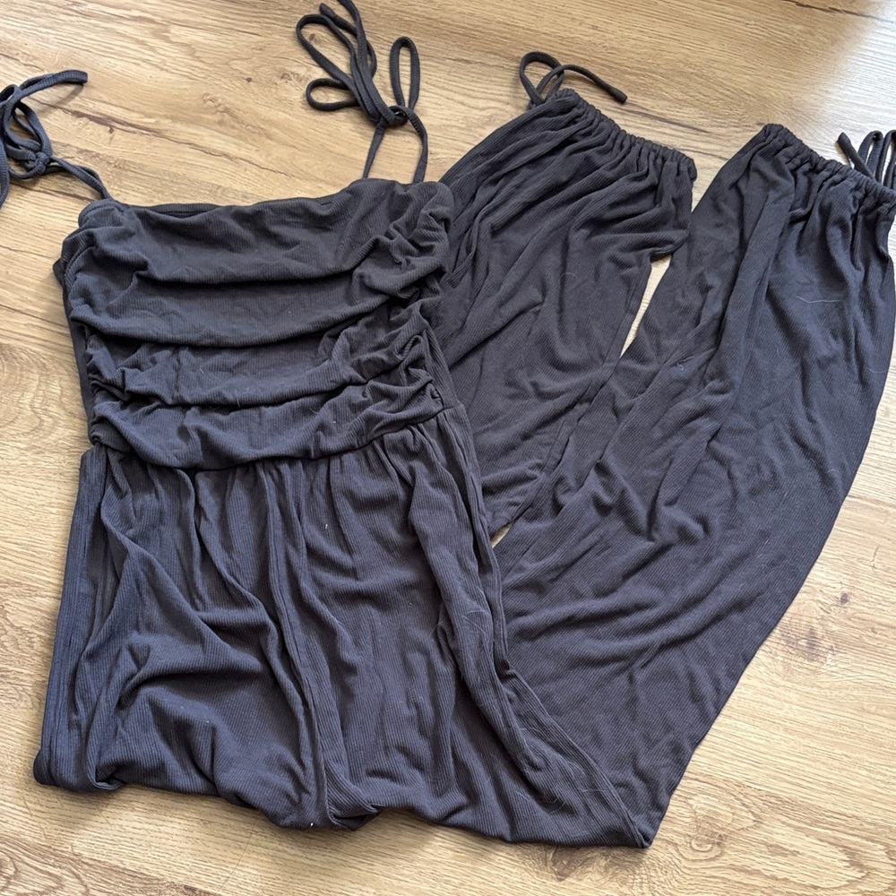 Women's Grey Lounge Jumpsuit with Tie Straps